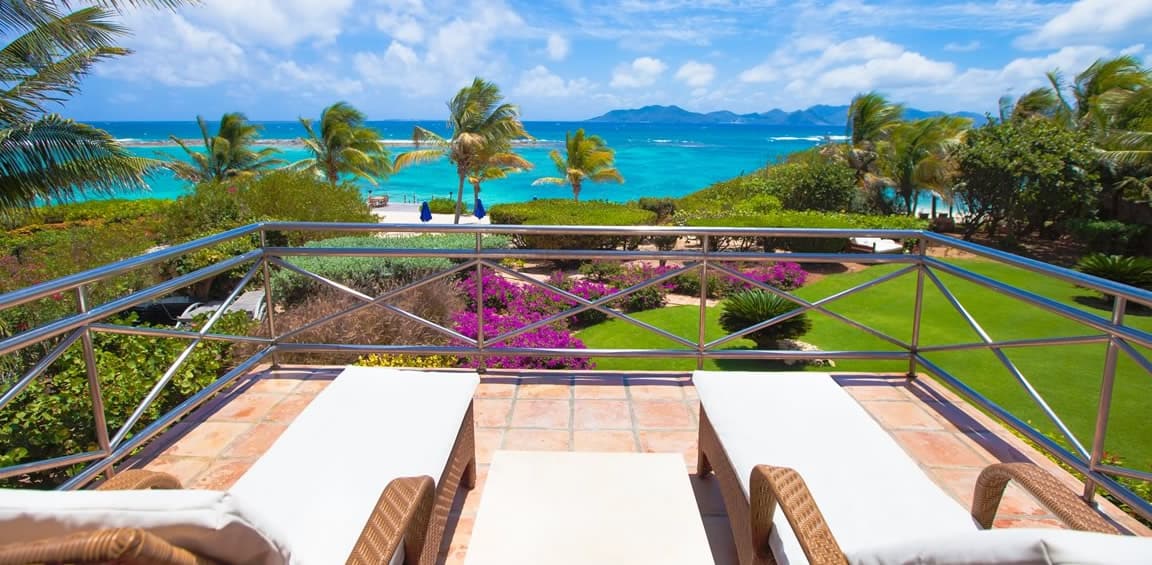 Ultra-luxury beachfront home for sale, Little Harbour, Anguilla - terrace & sea view