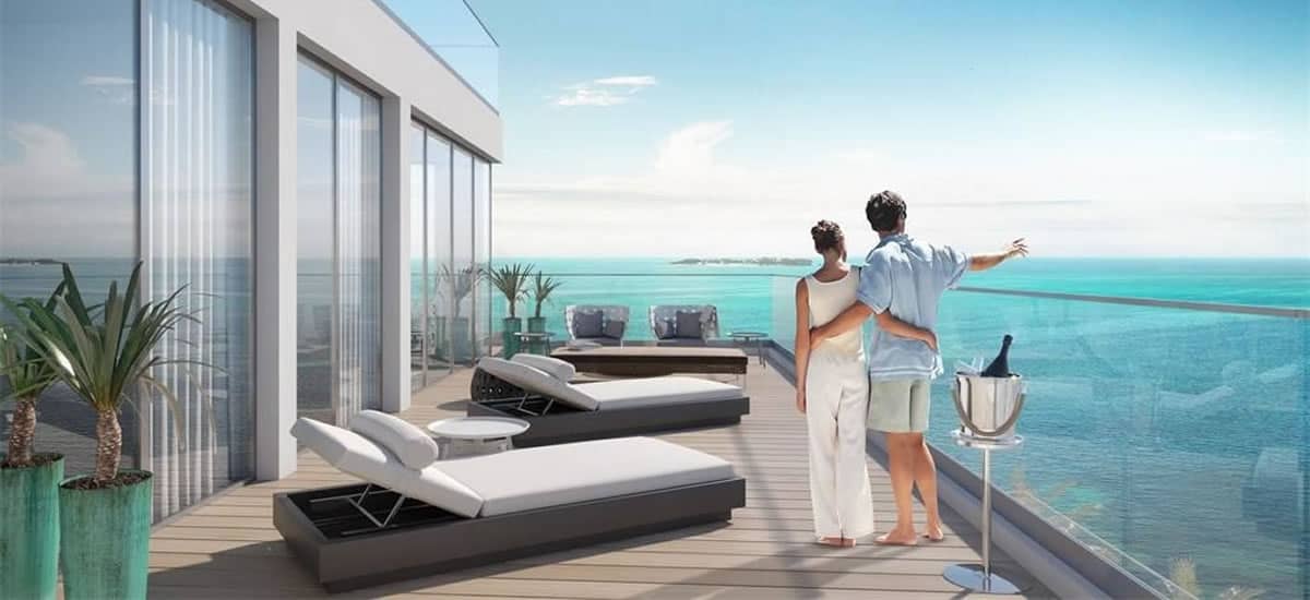 Expansive ocean-facing terraces at Goldwynn residences Bahamas