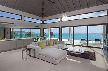 Beachfront home for sale, Antigua - living room & sea view