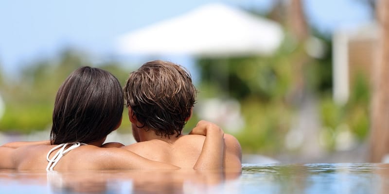 Couple relaxing in a pool