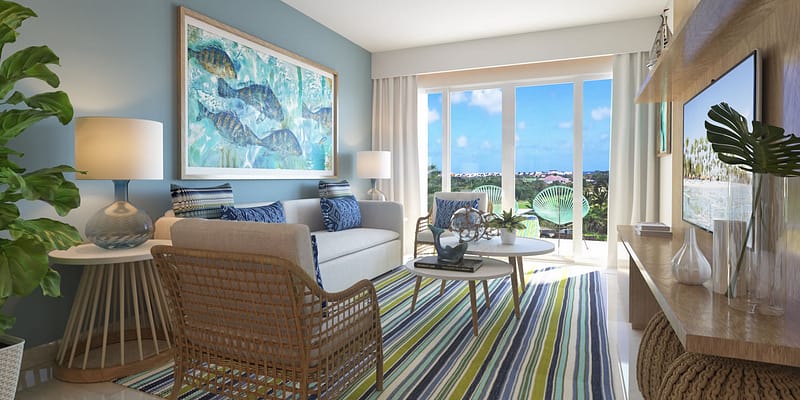 Condos for sale at Hard Rock Golf Club at Cana Bay in Punta Cana, Dominican Republic - living room