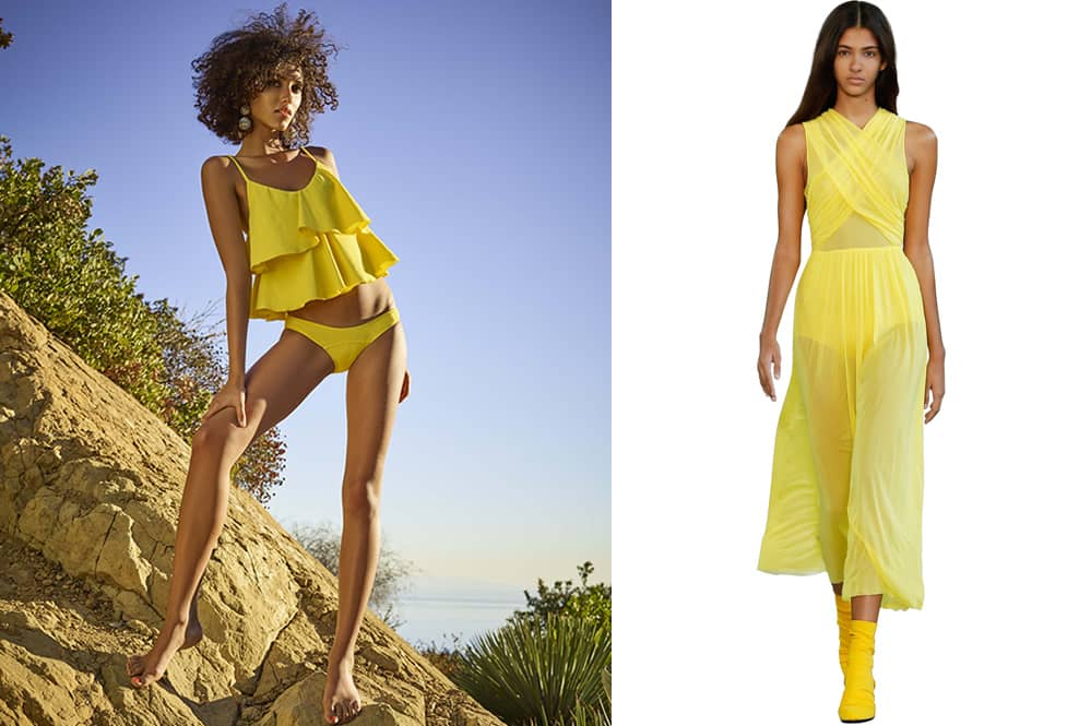 Yellow fashion trend for women - left to right: bikini by LISA MARIE FERNANDEZ, catwalk shot by Emilio Pucci