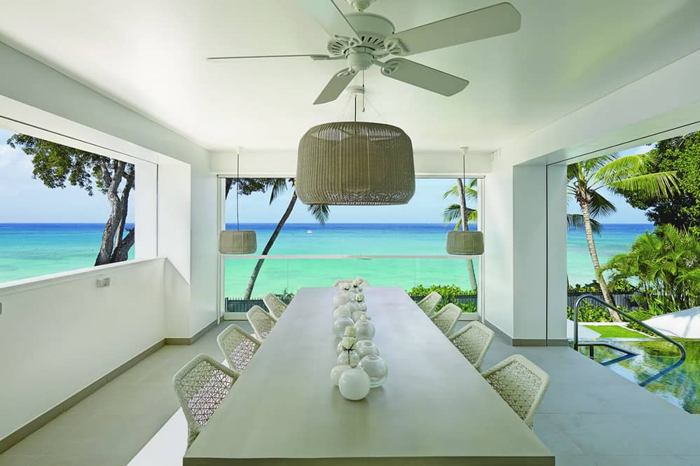 Terrace with sea view at Footprints, Barbados, image courtesy of www.kellyhoppeninteriors.com