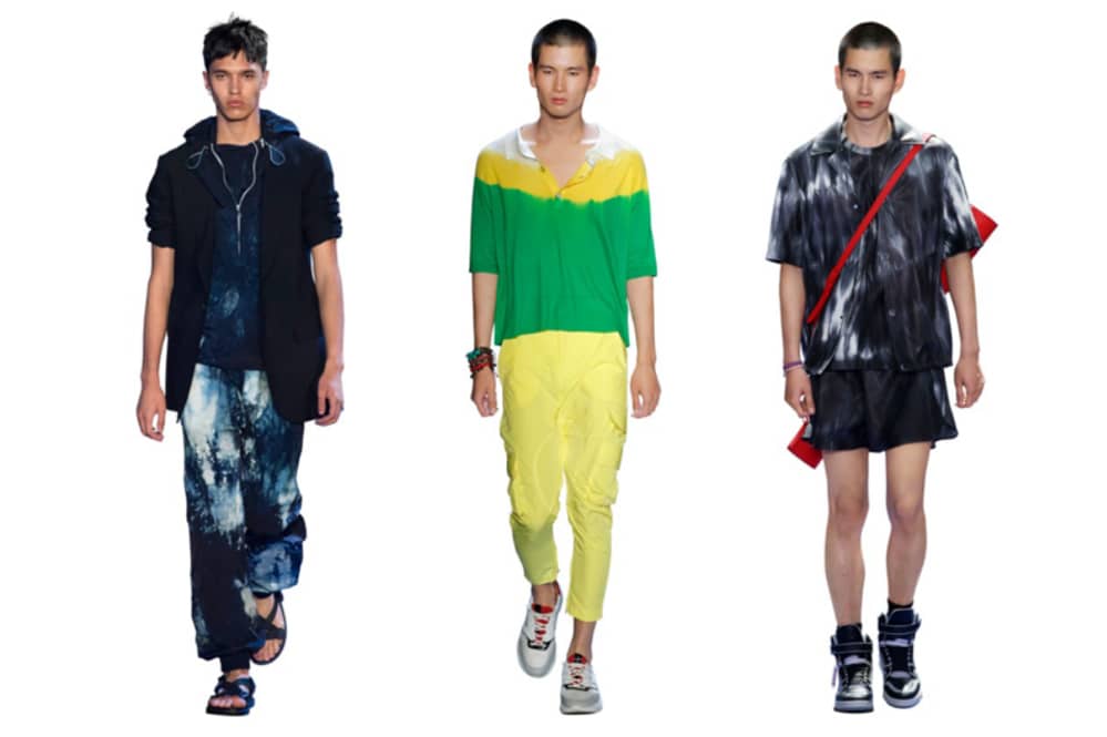 Fashion trend for men, Summer 2019: Tie-dye (Cerrutti 1881, Prabal Gurung, Louis Vuitton)